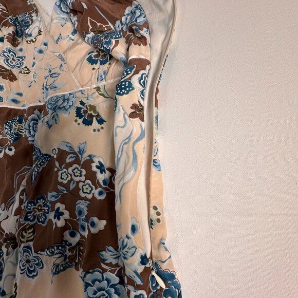 KENZIE Y2K SILK DRESS Blue Flowers Butterflies Forest Fairy Coquette Elegance 8 - Picture 4 of 7